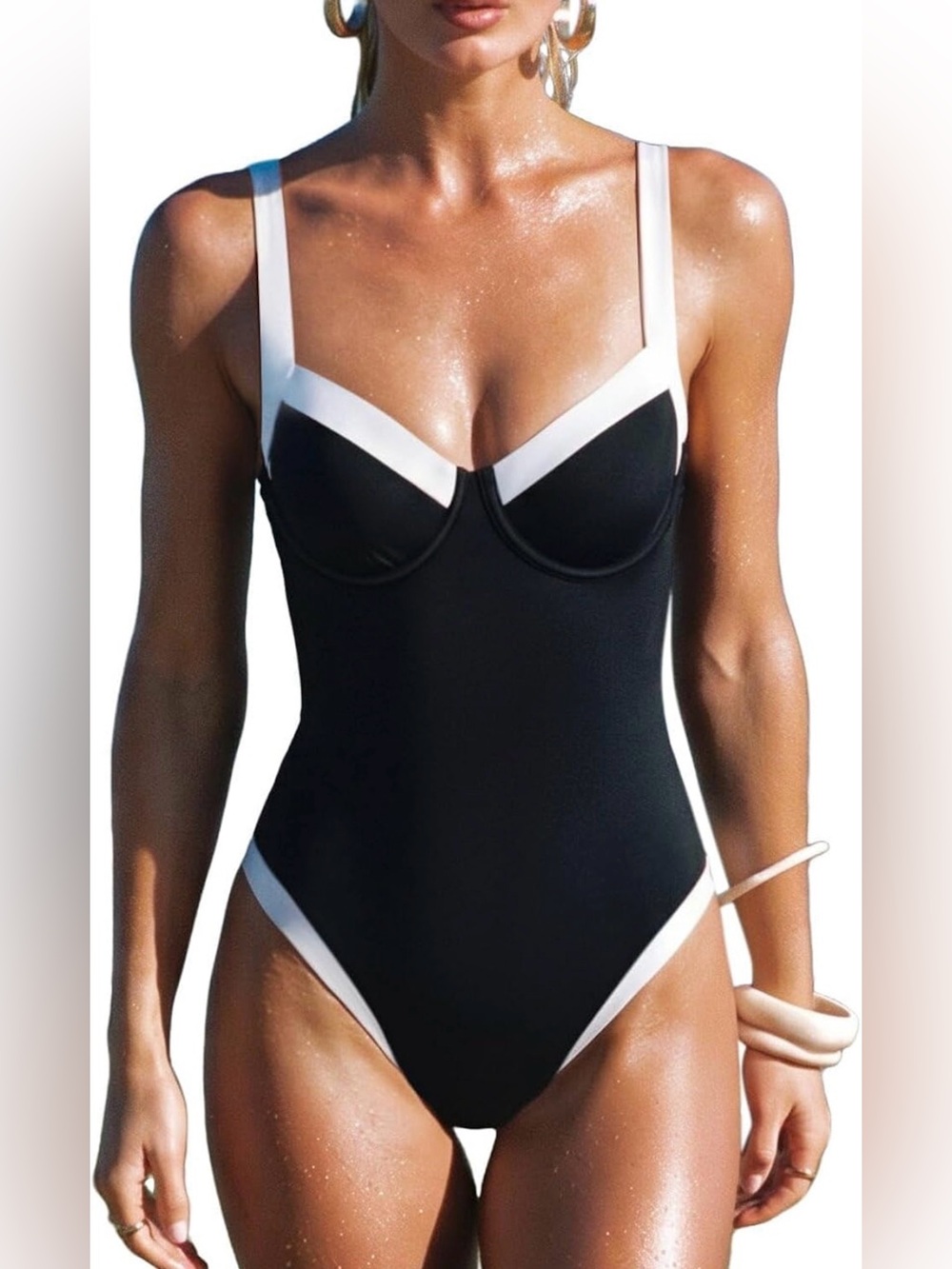 Black & White Colorblock One-Piece Underwire Swimsuit